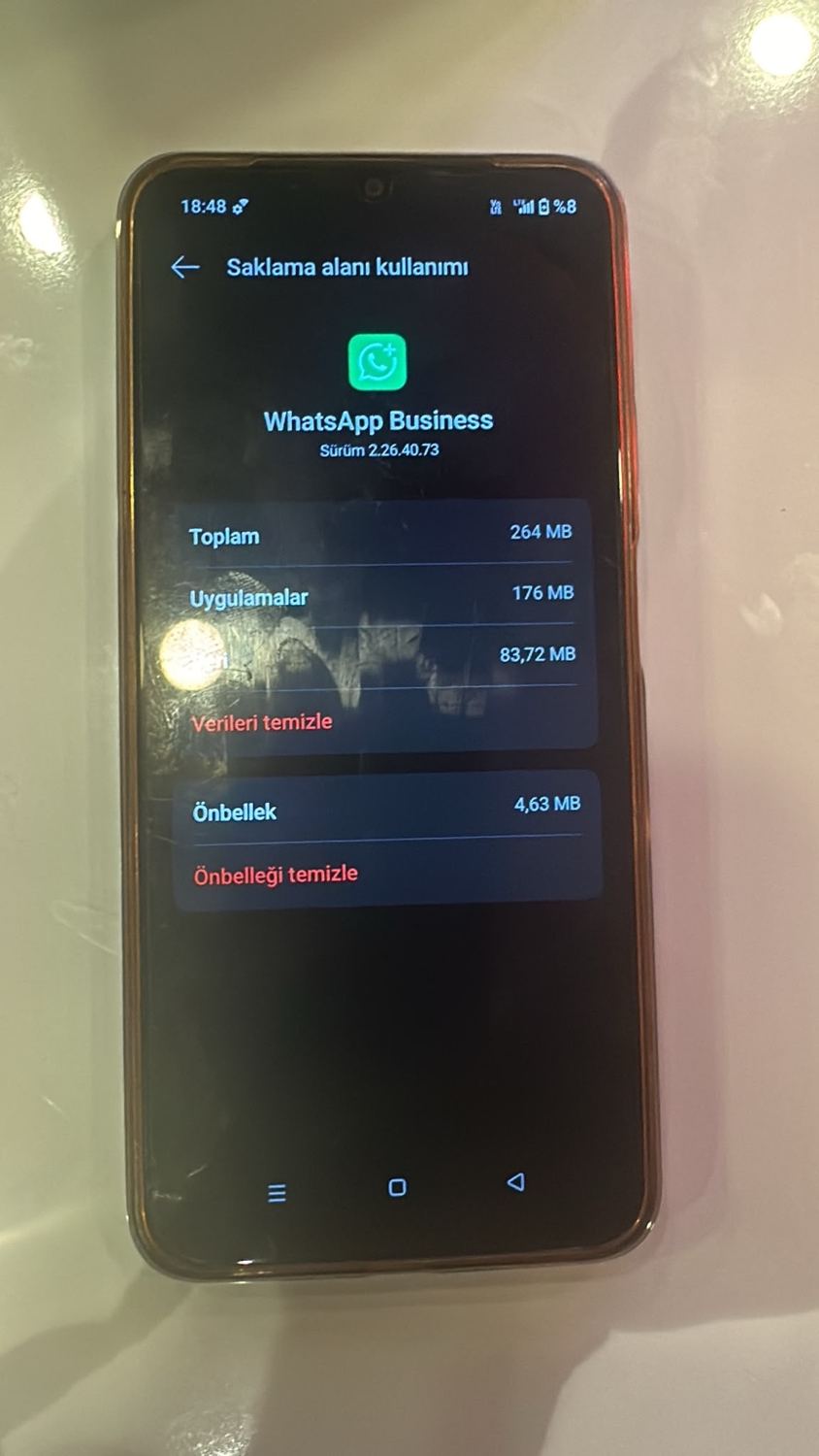 WhatsApp Business uygulama depolama verileri
