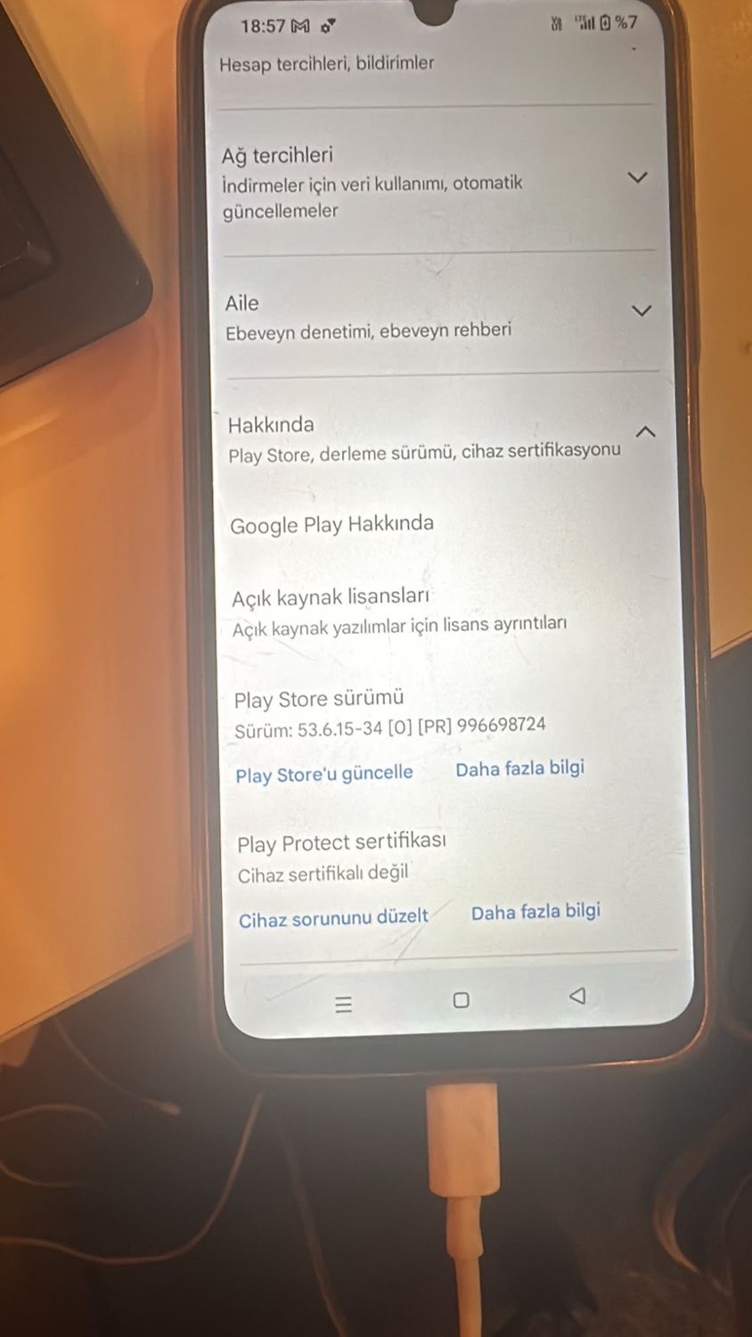 Google Play Protect cihaz sertifikalı değil